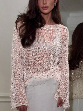 Sequin Long Sleeve Knit Cover Up - A Roese Boutique