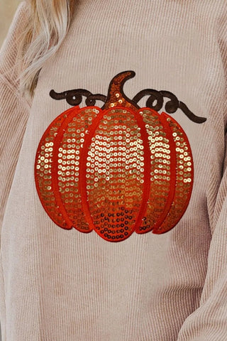 Sequin Pumpkin Round Neck Long Sleeve Sweatshirt - A Roese Boutique