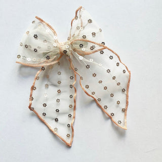 Sheer Floral Sequin Elle Bow - A Roese Boutique