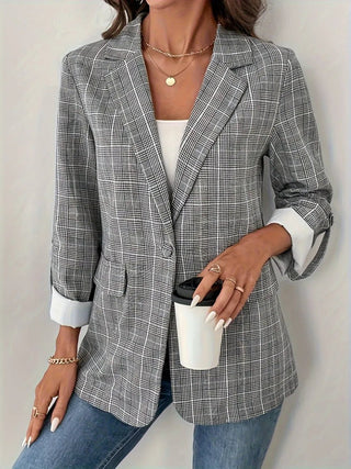 Single - Breasted Lapel Collar Plaid Blazer - A Roese Boutique