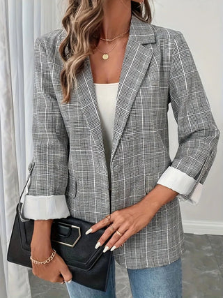 Single - Breasted Lapel Collar Plaid Blazer - A Roese Boutique