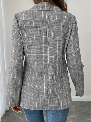 Single - Breasted Lapel Collar Plaid Blazer - A Roese Boutique