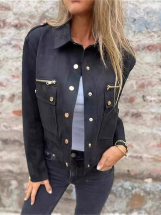 Snap Down Long Sleeve Jacket - A Roese Boutique