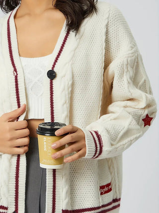 Star Embroidered V-Neck Long Sleeve Cardigan - A Roese Boutique