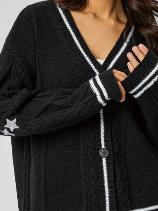 Star Embroidered V-Neck Long Sleeve Cardigan - A Roese Boutique