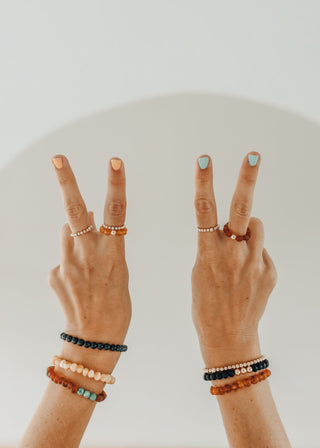 Sterling Silver + 14k Gold Filled || Beaded Stretch Ring - A Roese Boutique