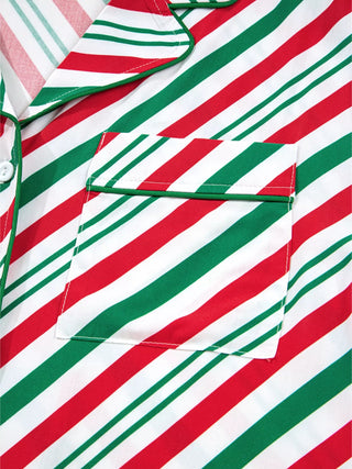 Stripe Contrast Velvet Ribbon Knot Christmas 2pcs Pajama Set - A Roese Boutique