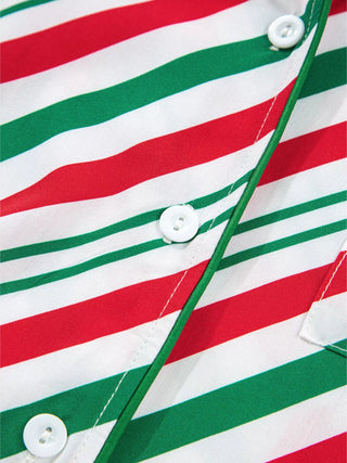 Stripe Contrast Velvet Ribbon Knot Christmas 2pcs Pajama Set - A Roese Boutique