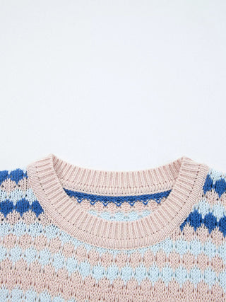 Stripe Eyelet Patterned Drop Shoulder Sweater - A Roese Boutique
