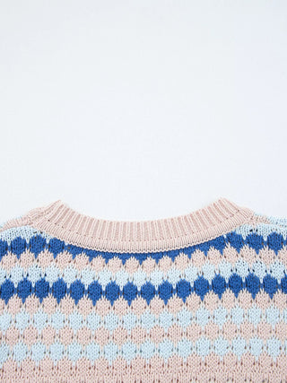 Stripe Eyelet Patterned Drop Shoulder Sweater - A Roese Boutique