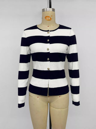 Striped Button-Down Knit Cardigan - A Roese Boutique
