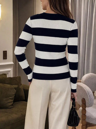 Striped Button-Down Knit Cardigan - A Roese Boutique