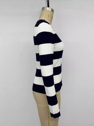 Striped Button-Down Knit Cardigan - A Roese Boutique