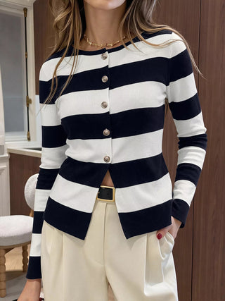 Striped Button-Down Knit Cardigan - A Roese Boutique