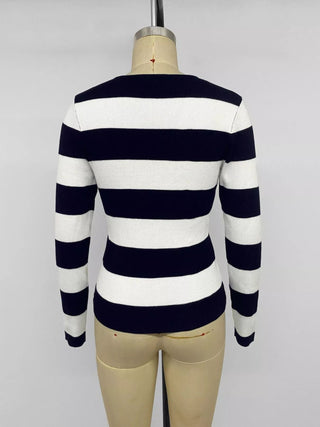 Striped Button-Down Knit Cardigan - A Roese Boutique