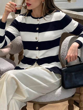 Striped Button-Down Knit Cardigan - A Roese Boutique