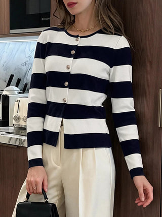 Striped Button-Down Knit Cardigan - A Roese Boutique