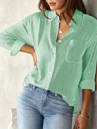 Striped Button-Down Relaxed Fit Shirt - A Roese Boutique