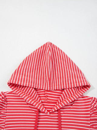 Striped Puff Sleeve Hoodie with Drawstring - A Roese Boutique