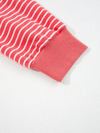 Striped Puff Sleeve Hoodie with Drawstring - A Roese Boutique