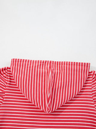 Striped Puff Sleeve Hoodie with Drawstring - A Roese Boutique