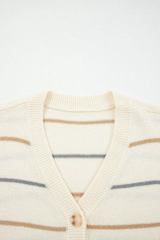 Striped V-Neck Button-Up Cardigan - A Roese Boutique
