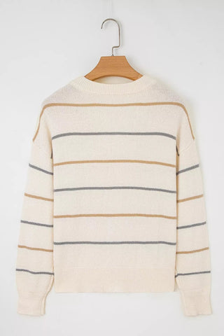 Striped V-Neck Button-Up Cardigan - A Roese Boutique