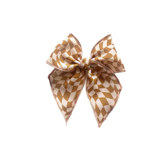 Tan & Blush Wave Checkered Elle Bow - A Roese Boutique
