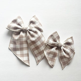 Tan Gingham Elle Bow - A Roese Boutique