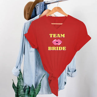 🍾 Team Bride & The Bride 💍 Bachelorette Party Matching V - Neck T-Shirts - A Roese Boutique
