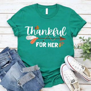 Thankful For Her/Him Thanksgiving Couple T-Shirt – Cute Matching Holiday Tees - A Roese Boutique