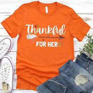 Thankful For Her/Him Thanksgiving Couple T-Shirt – Cute Matching Holiday Tees - A Roese Boutique
