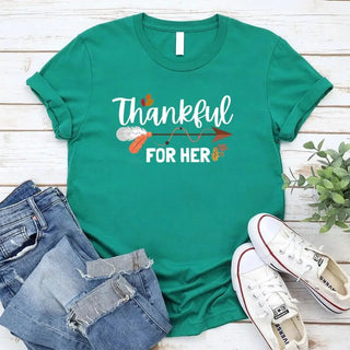 Thankful For Her/Him Thanksgiving Couple T-Shirt – Cute Matching Holiday Tees - A Roese Boutique