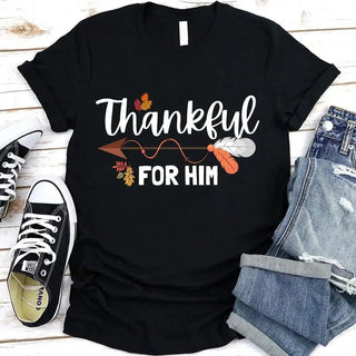Thankful For Her/Him Thanksgiving Couple T-Shirt – Cute Matching Holiday Tees - A Roese Boutique