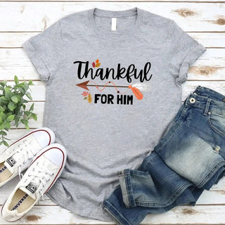 Thankful For Her/Him Thanksgiving Couple T-Shirt – Cute Matching Holiday Tees - A Roese Boutique