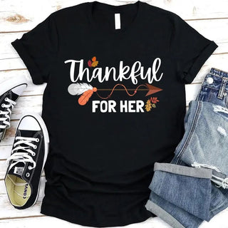 Thankful For Her/Him Thanksgiving Couple T-Shirt – Cute Matching Holiday Tees - A Roese Boutique