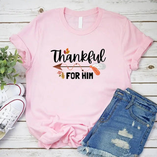 Thankful For Her/Him Thanksgiving Couple T-Shirt – Cute Matching Holiday Tees - A Roese Boutique