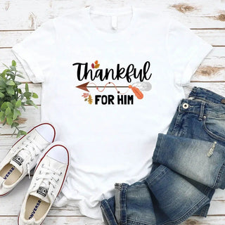 Thankful For Her/Him Thanksgiving Couple T-Shirt – Cute Matching Holiday Tees - A Roese Boutique