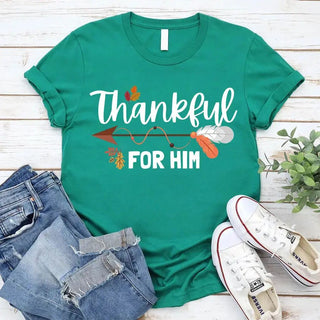 Thankful For Her/Him Thanksgiving Couple T-Shirt – Cute Matching Holiday Tees - A Roese Boutique