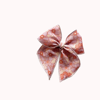 Threadmama Peachy Pink Floral Elle Bow - A Roese Boutique