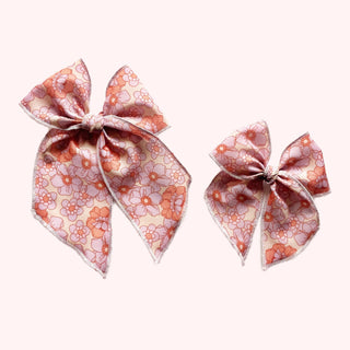 Threadmama Peachy Pink Floral Elle Bow - A Roese Boutique