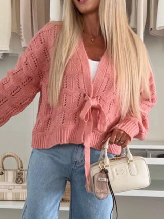 Tie - Front Openwork Cardigan - A Roese Boutique