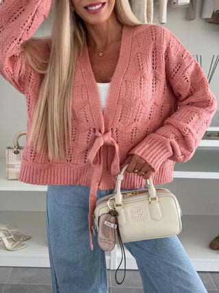 Tie - Front Openwork Cardigan - A Roese Boutique