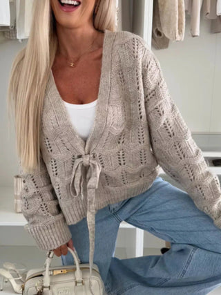 Tie - Front Openwork Cardigan - A Roese Boutique