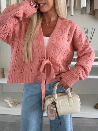 Tie - Front Openwork Cardigan - A Roese Boutique