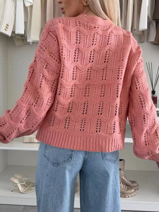 Tie - Front Openwork Cardigan - A Roese Boutique