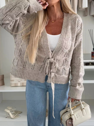 Tie - Front Openwork Cardigan - A Roese Boutique