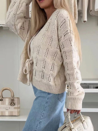 Tie - Front Openwork Cardigan - A Roese Boutique