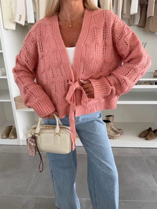 Tie - Front Openwork Cardigan - A Roese Boutique