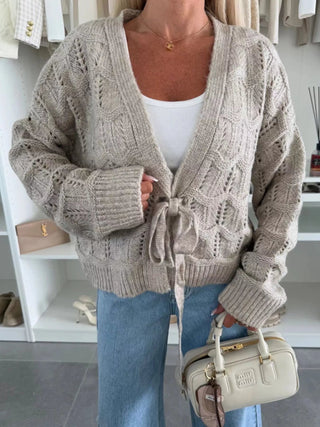 Tie - Front Openwork Cardigan - A Roese Boutique